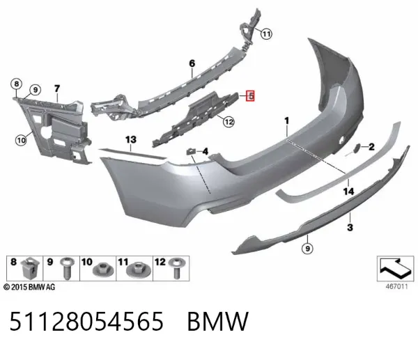 Consola central do pára-choque traseiro 51128054565 BMW