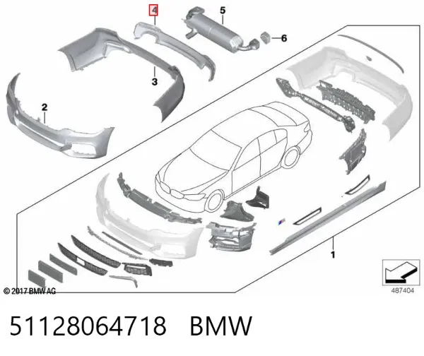 Placa sobreposta do pára-choque traseiro 51128064718 BMW