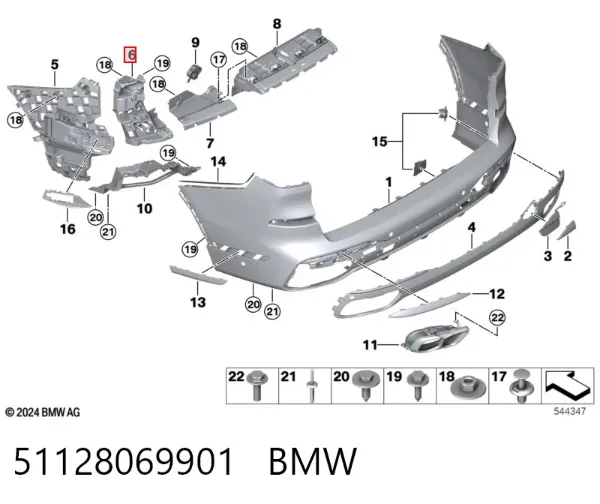 Consola esquerda do pára-choque traseiro externo 51128069901 BMW