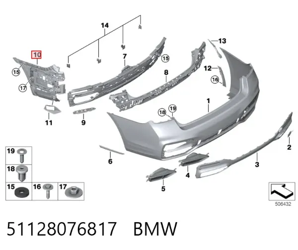 Consola esquerda do pára-choque traseiro 51128076817 BMW