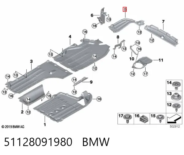 Proteção de fundo traseira direita 51128091980 BMW
