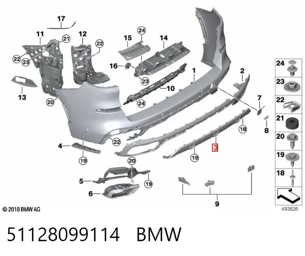 Placa sobreposta do pára-choque traseiro 51128099114 BMW