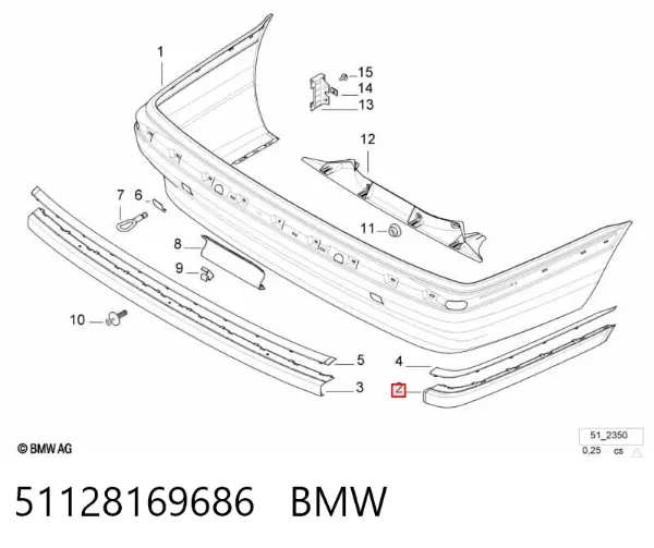 Placa sobreposta do pára-choque traseiro direito 51128169686 BMW
