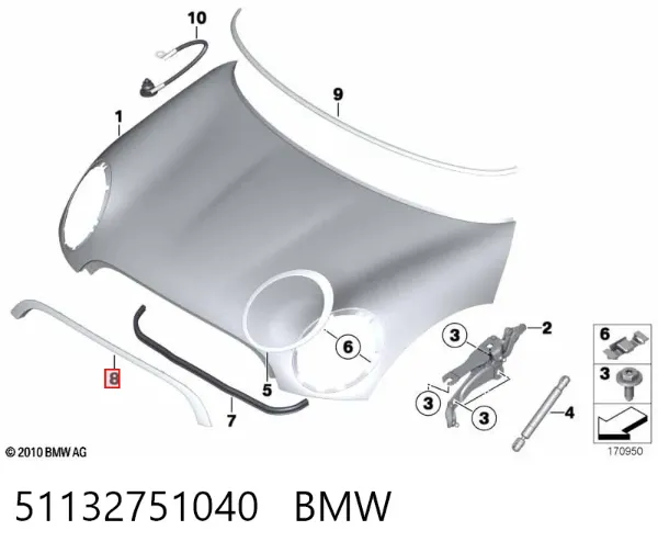 Moldura superior de grelha do radiador 51132751040 BMW