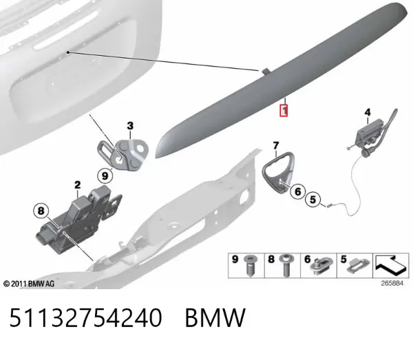 Puxador externo de tampa de porta-malas (de 3ª/5ª porta traseira) 51132754240 BMW