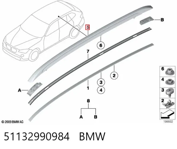 Porta-bagagem do teto direito 51132990984 BMW