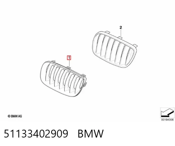 Grelha do radiador esquerda 51133402909 BMW