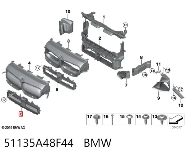 Perciana do radiador de esfriamento 51135A48F44 BMW