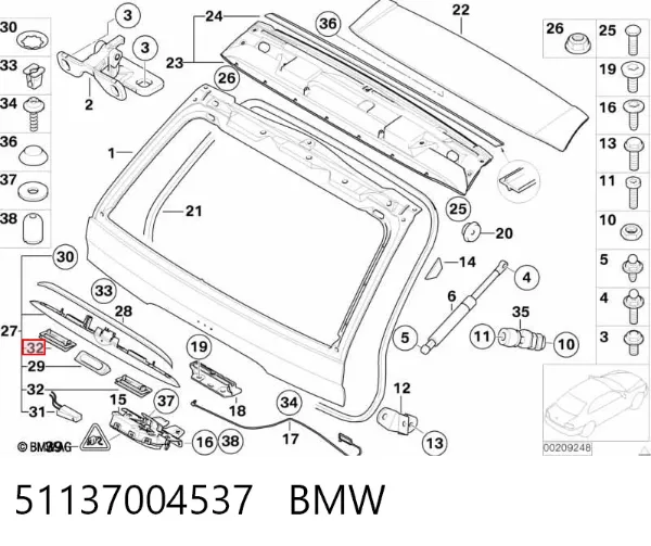 Lanterna da luz de fundo de matrícula traseira 51137004537 BMW