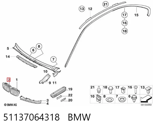 Grelha do radiador direita 51137064318 BMW
