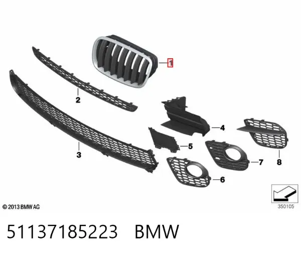 Grelha do radiador esquerda 51137185223 BMW