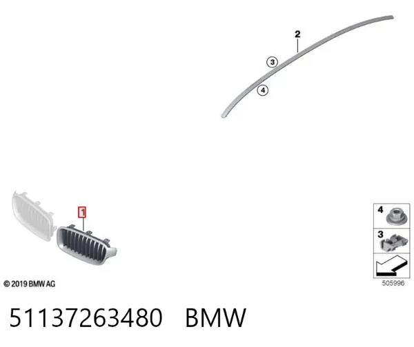 Grelha do radiador direita 51137263480 BMW