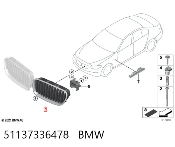 Grelha do radiador direita 51137336478 BMW
