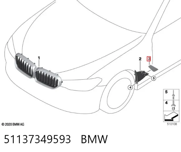 Moldura do pára-lama dianteiro esquerdo 51137349593 BMW