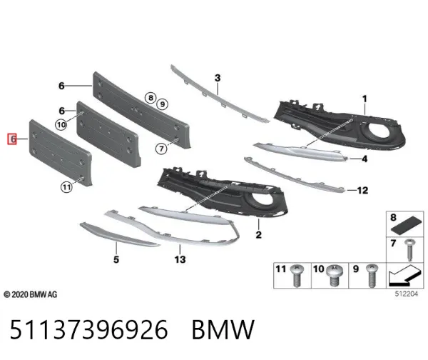 Painel de fixação de matrícula dianteira 51137396926 BMW