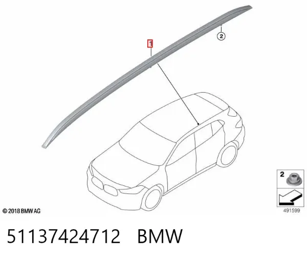 Porta-bagagem do teto direito 51137424712 BMW