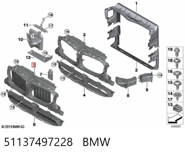Perciana do radiador de esfriamento 51137497228 BMW