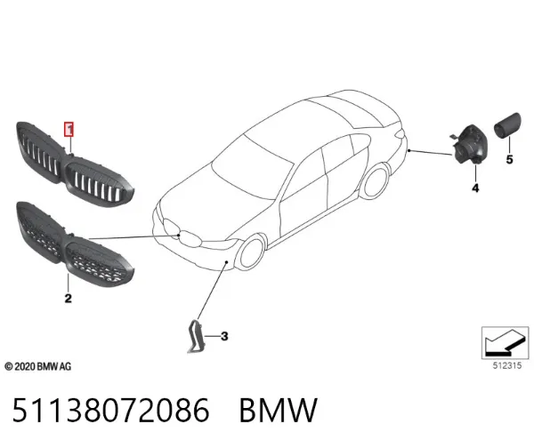 Grelha do radiador 51138072086 BMW
