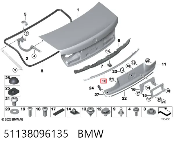Moldura de tampa de porta-malas 51138096135 BMW