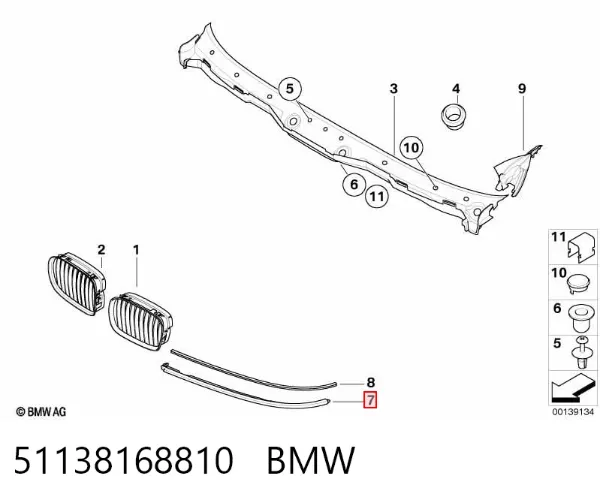 Ripa (placa sobreposta) da luz direita 51138168810 BMW