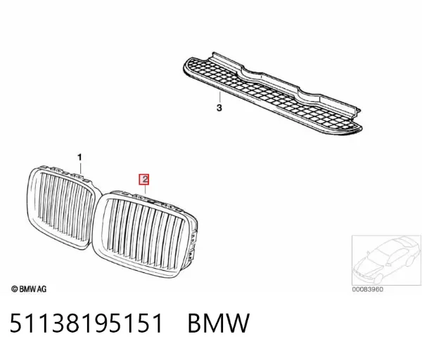 Grelha do radiador esquerda 51138195151 BMW