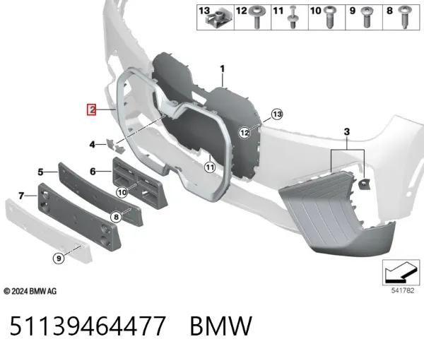 Placa sobreposta do pára-choque dianteiro 51139464477 BMW