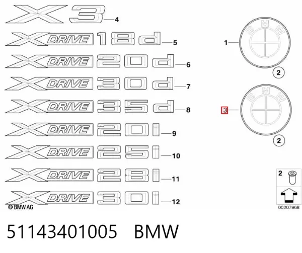 Emblema de tampa de porta-malas (emblema de firma) BMW X3 E83