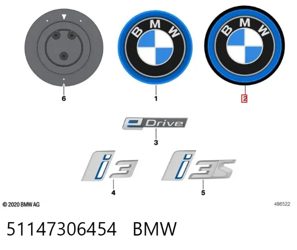 Emblema de tampa de porta-malas (emblema de firma) 51147306454 BMW