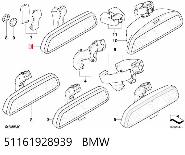 Espelho de salão interno 51161928939 BMW