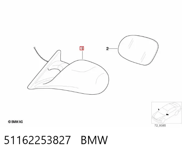 Espelho de retrovisão esquerdo 51162253827 BMW