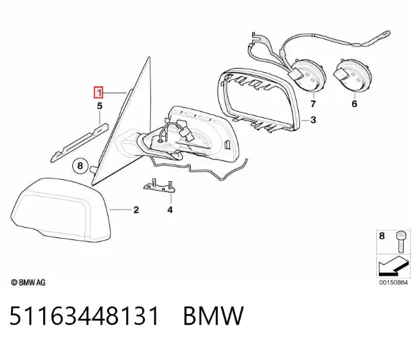 Espelho de retrovisão esquerdo 51163448131 BMW