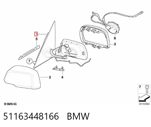 Espelho de retrovisão direito 51163448166 BMW