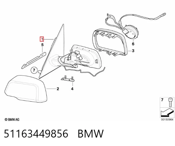 Espelho de retrovisão direito 51163449856 BMW