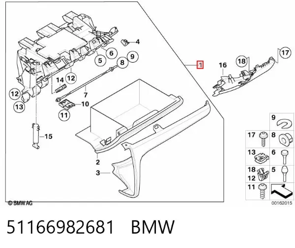 Caixa para porta-luvas (porta-luvas) 51166982681 BMW