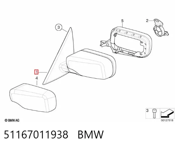 Espelho de retrovisão direito 51167011938 BMW