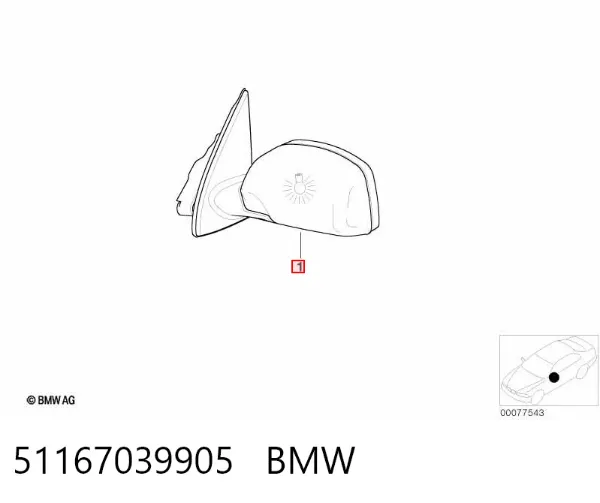 Espelho de retrovisão esquerdo 51167039905 BMW