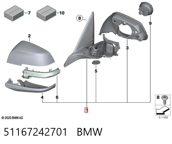 Espelho de retrovisão esquerdo 51167242701 BMW
