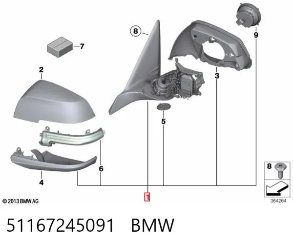 Espelho de retrovisão esquerdo 51167245091 BMW