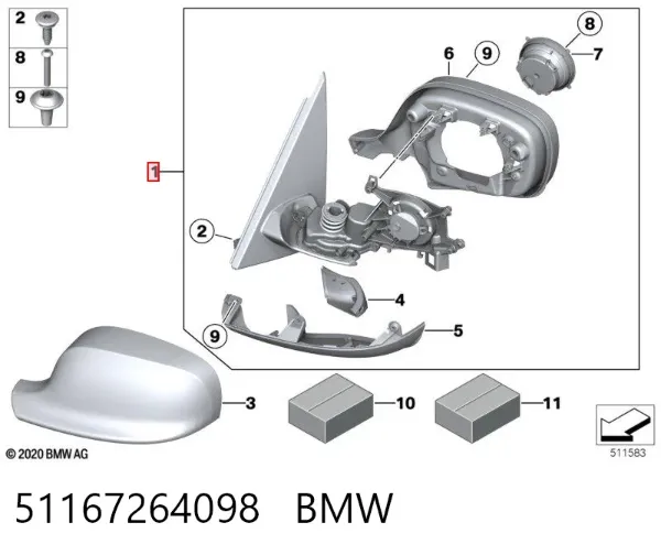 Espelho de retrovisão direito 51167264098 BMW