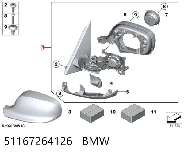 Caixa do espelho de retrovisão esquerdo 51167264126 BMW