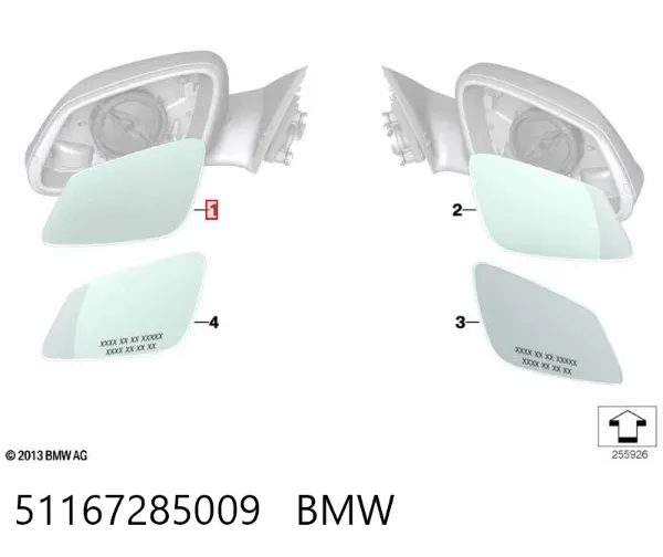 Elemento espelhado do espelho de retrovisão esquerdo 51167285009 BMW