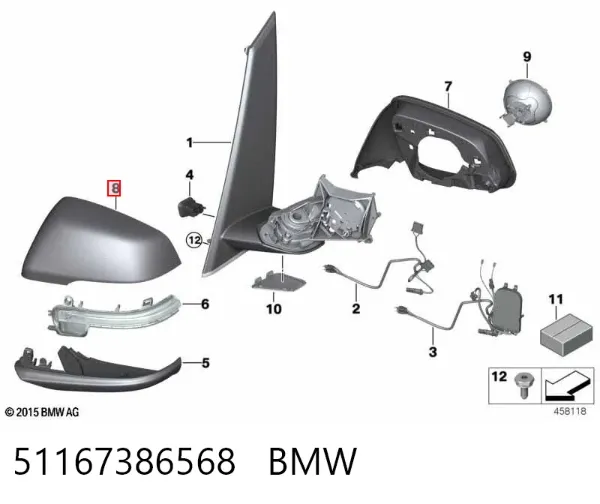 Placa sobreposta (tampa) do espelho de retrovisão direito 51167386568 BMW