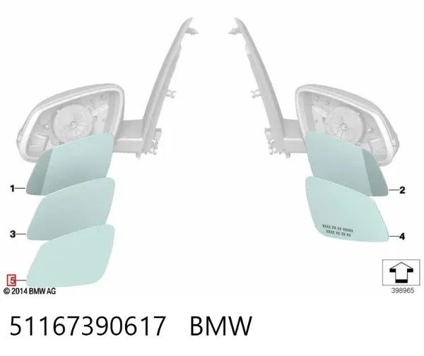 Elemento espelhado do espelho de retrovisão esquerdo 51167390617 BMW