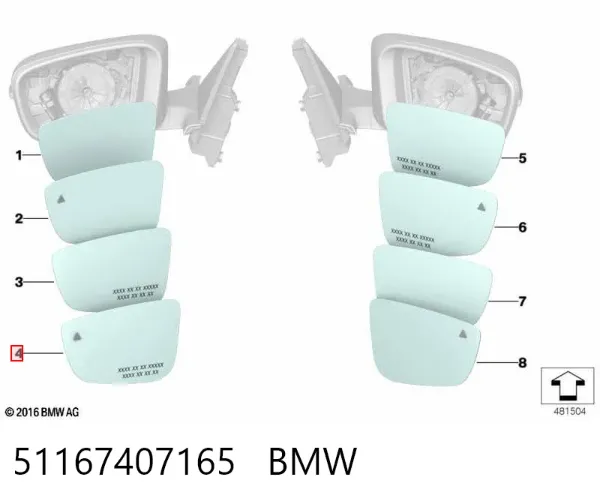 Elemento espelhado do espelho de retrovisão esquerdo 51167407165 BMW