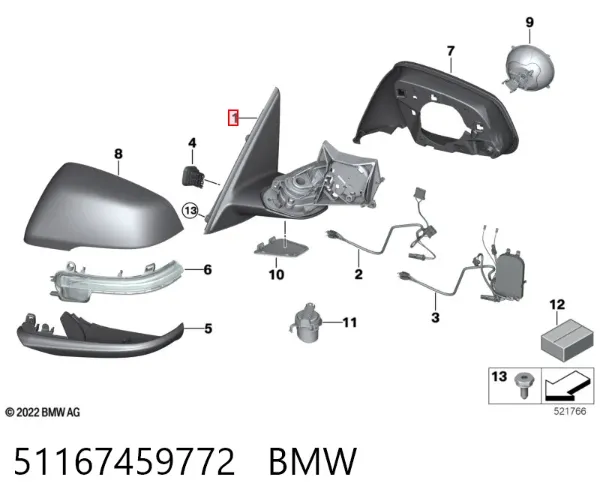 Espelho de retrovisão direito 51167459772 BMW