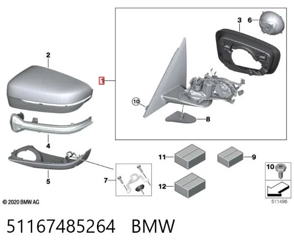 Espelho de retrovisão direito 51167485264 BMW