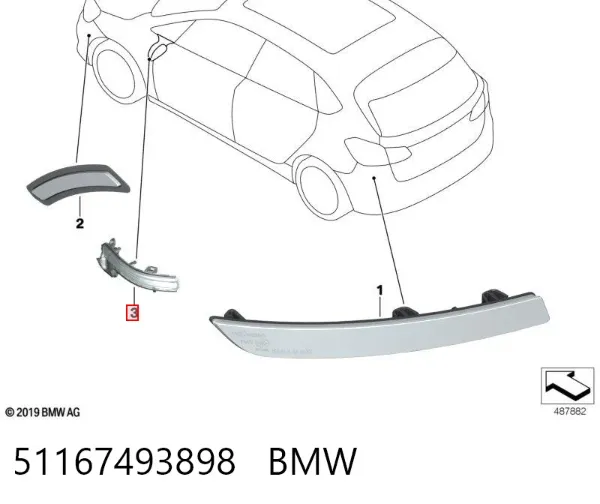 Pisca-pisca de espelho direito 51167493898 BMW