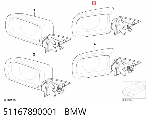Espelho de retrovisão esquerdo 51167890001 BMW