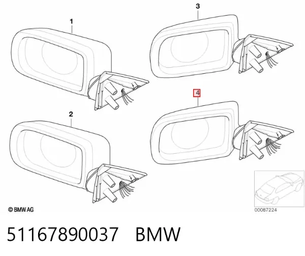 Espelho de retrovisão esquerdo 51167890037 BMW