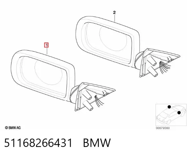 Espelho de retrovisão esquerdo 51168266431 BMW